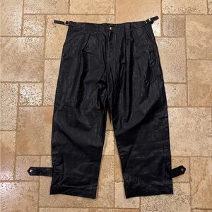 Burberry Pleated Baggy Black Leather Trouser Pants
